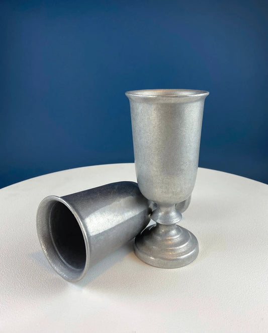 Vintage pewter goblet with brushed silver finish and tall stem, tavern barware on Tampa Home & Garden Store
