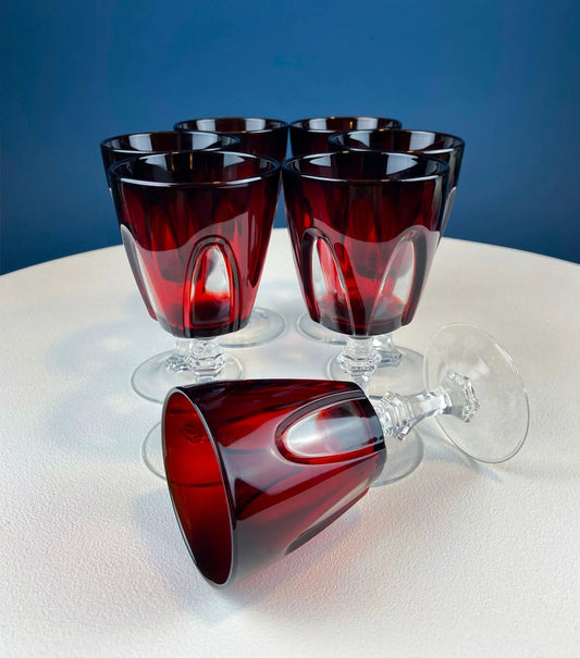 Durand red-to-clear wine glasses, six-piece Gothic stemware on Tampa Home & Garden Store