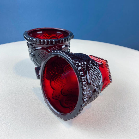 Vintage Ruby Red Avon Cape Cod Small Serving Bowls Cups. Set of 2. Pressed or "Sandwich" Glass, Roman Rosette Pattern. Dining Room Decor. - Tampa Home & Garden Store