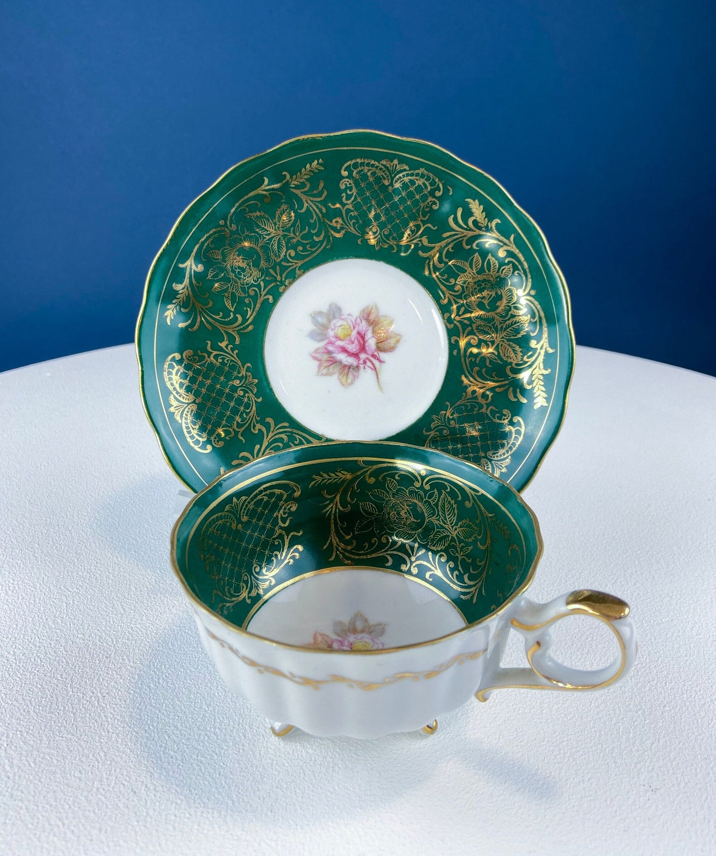 Vintage Schumann Arzberg Tea Cup Trio: Deep Green Bavarian Porcelain - Tampa Home & Garden Store
