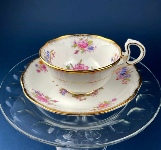 Vintage teacup and saucer Royal Albert Georgina with pink floral pattern and gold trim on Tampa Home & Garden Store