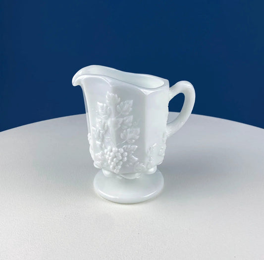 Vintage Westmoreland Milk Glass Pitchers with Vine & Grape Motif. 2 White Creamers. Dining Room Table Decor. Serveware. Gift for Him or Her - Tampa Home & Garden Store