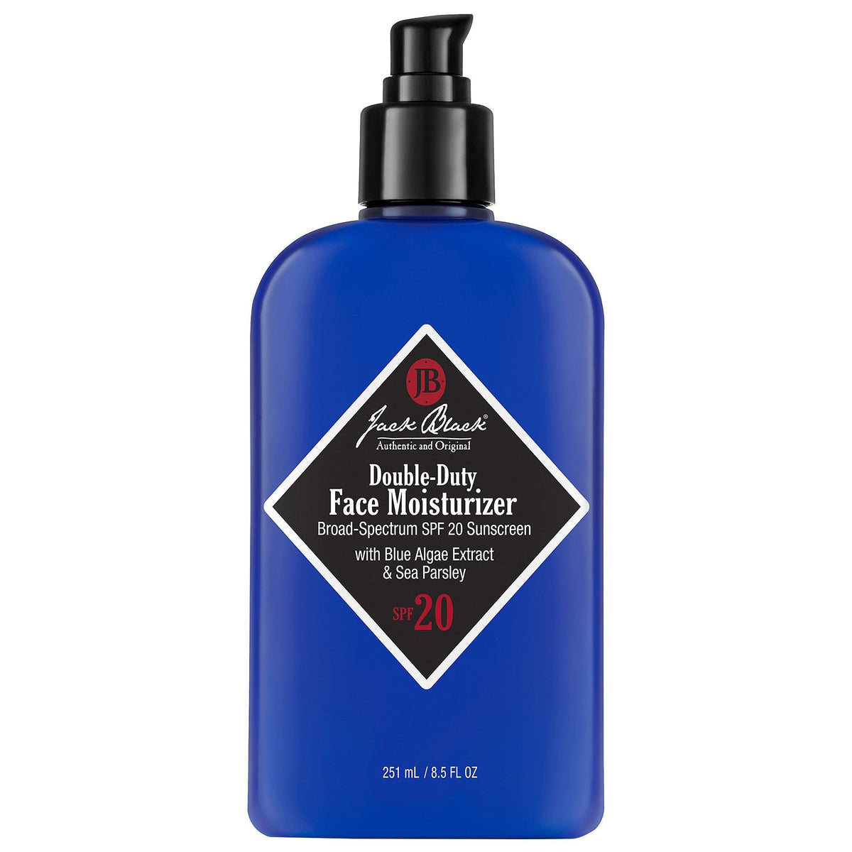 Face Moisturizer bottle blue with black pump Jack Black label SPF 20 Blue Algae Extract on Tampa Home & Garden Store