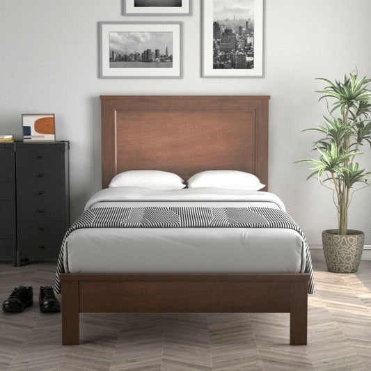 Twin Size Modern College Dorm Wooden Platform Bed in Walnut - Tampa Home & Garden Store