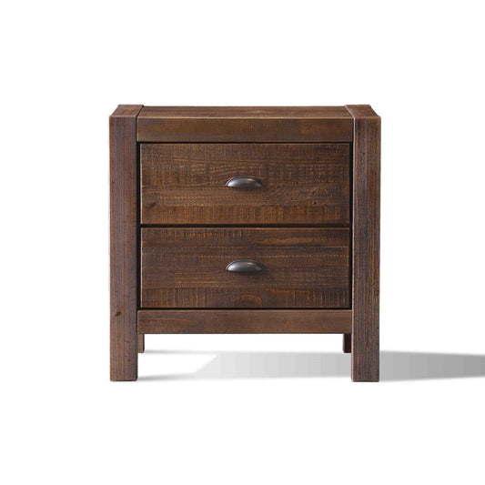 Farmhouse Style Solid Pine Wood 2-Drawer Nightstand Bedside Table in Walnut - Tampa Home & Garden Store