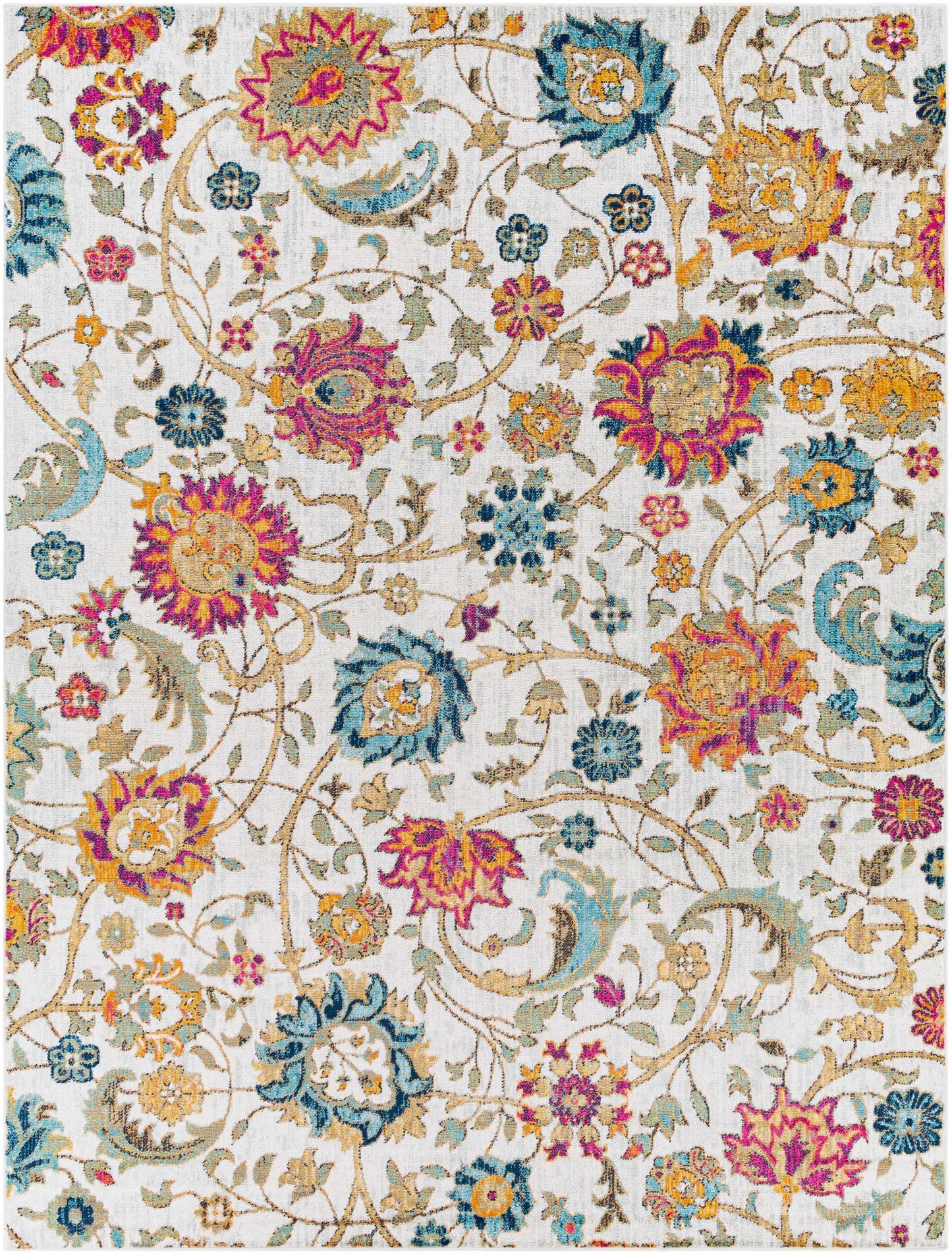 Walsenburg Floral Area Rug in Teal and Burgundy with vibrant botanical motif on Tampa Home & Garden Store