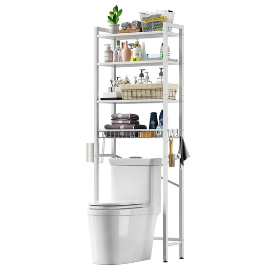 White over-the-toilet storage shelving unit with metal frame HomePacific bathroom cabinet on Tampa Home & Garden Store