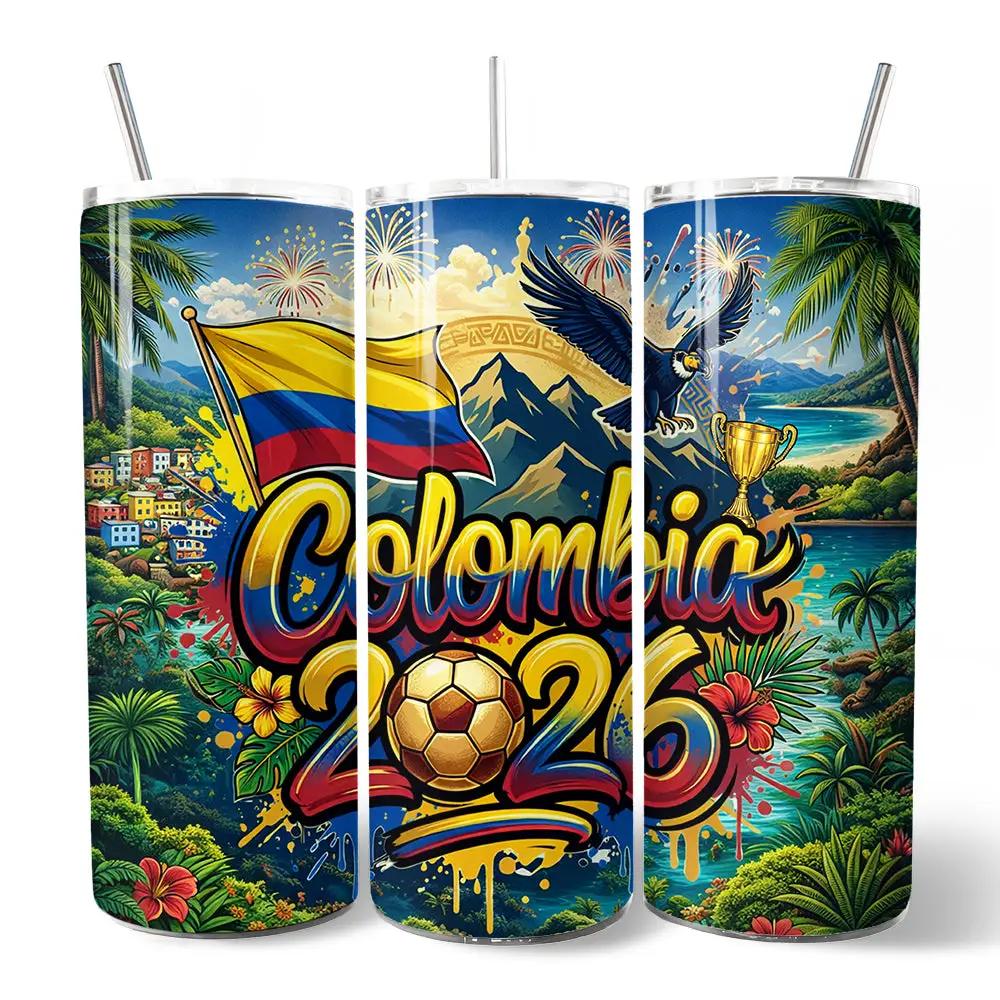 OrnamentallyYou Colombia 2026 Soccer Cup tumbler with lid; flag and soccer ball on Tampa Home & Garden Store