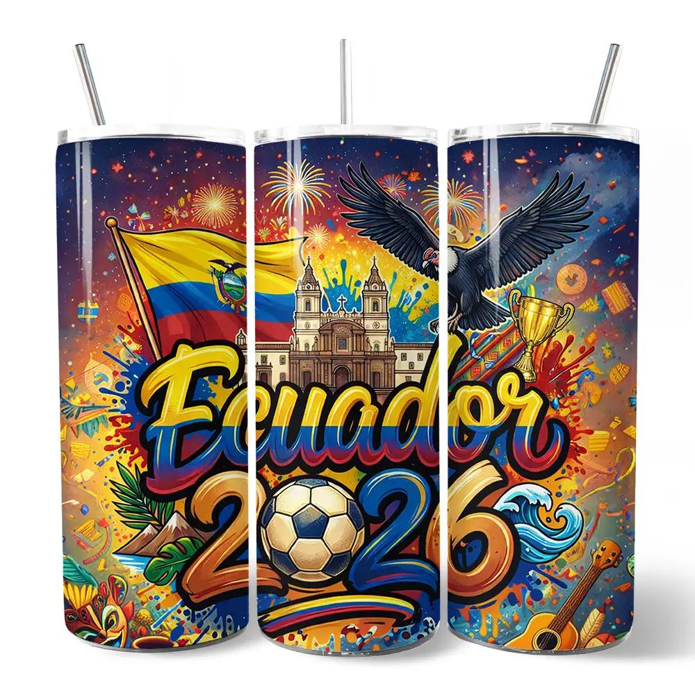 OrnamentallyYou 20oz Ecuador Soccer Tumbler with Lid and Straw, vibrant football-themed print on Tampa Home & Garden Store