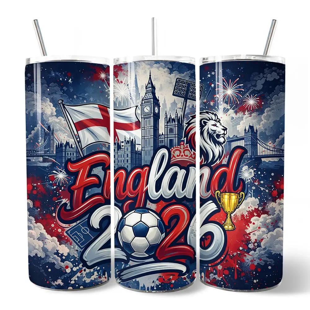 Tumbler set of 3 England 2026 Soccer Cup 20oz by OrnamentallyYou with London skyline on Tampa Home & Garden Store