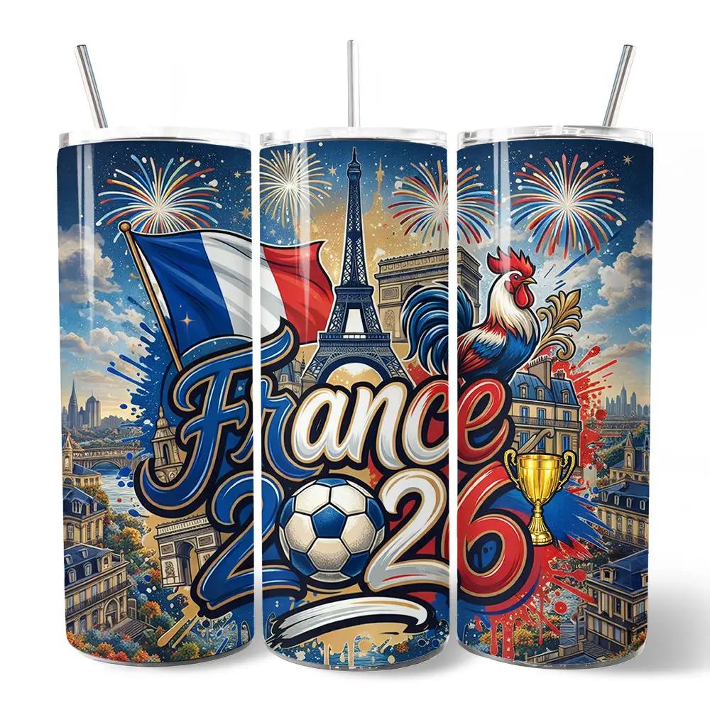 Tumbler trio 20oz France 2026 with lids, Eiffel Tower, flag, rooster by OrnamentallyYou on Tampa Home & Garden Store