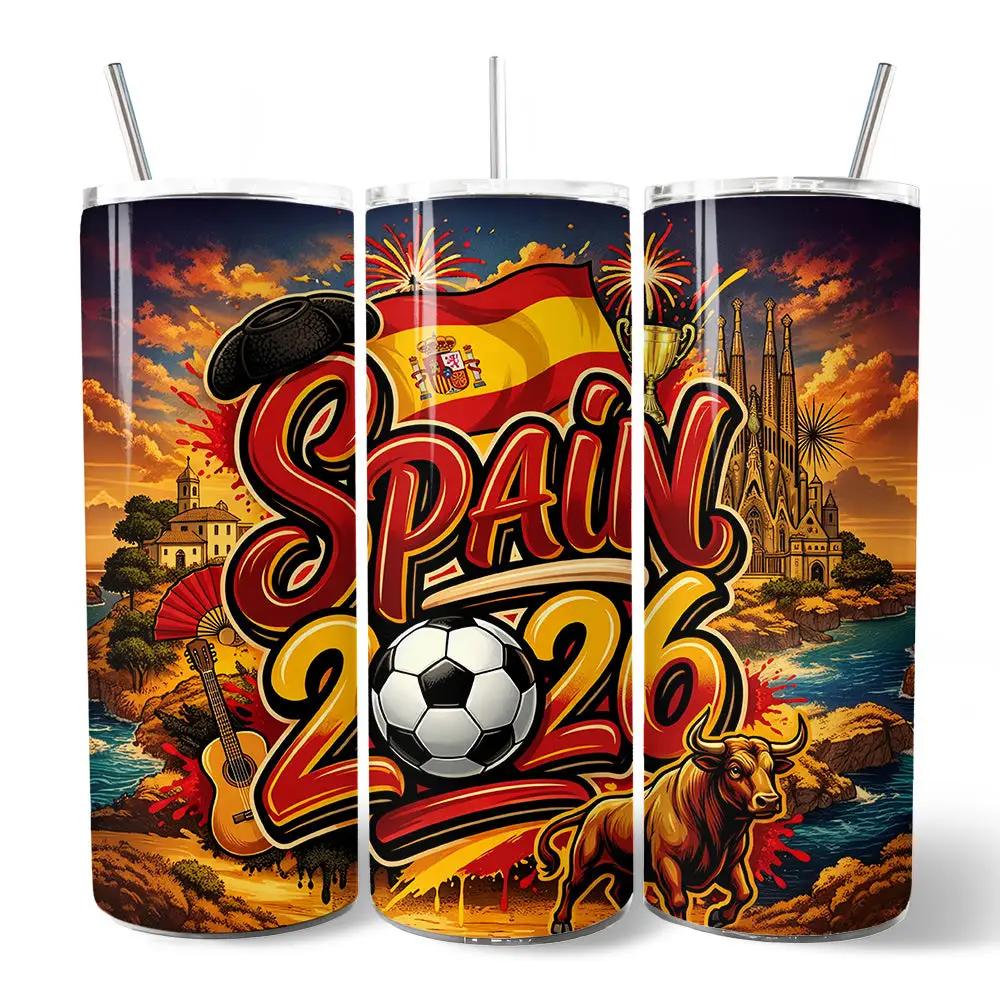 Spain 2026 soccer cup tumbler set, 3 x 20oz with lids, wraparound design by OrnamentallyYou on Tampa Home & Garden Store