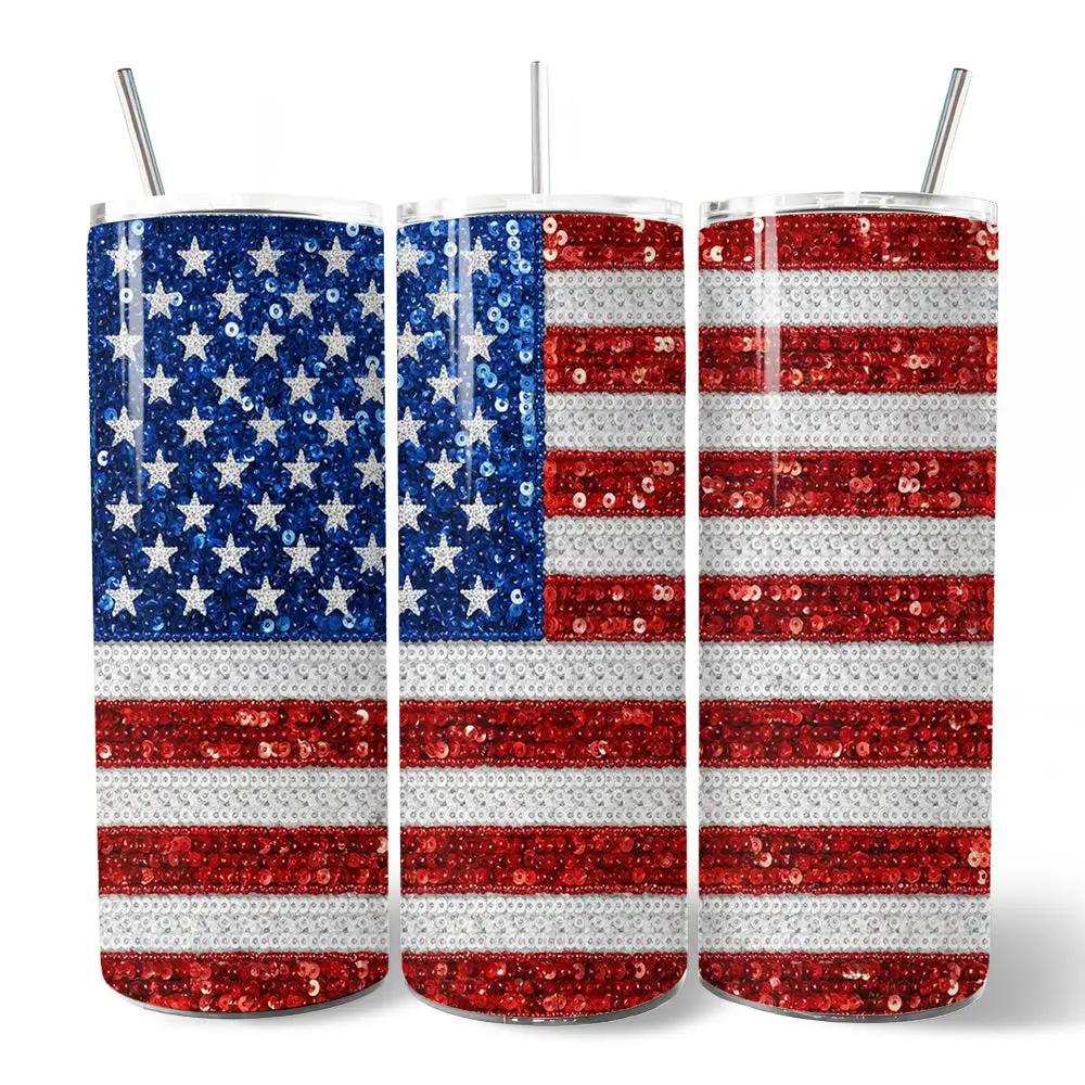 Tumbler set of three: American flag 20oz tumblers with sequined blue field and stripes on Tampa Home & Garden Store