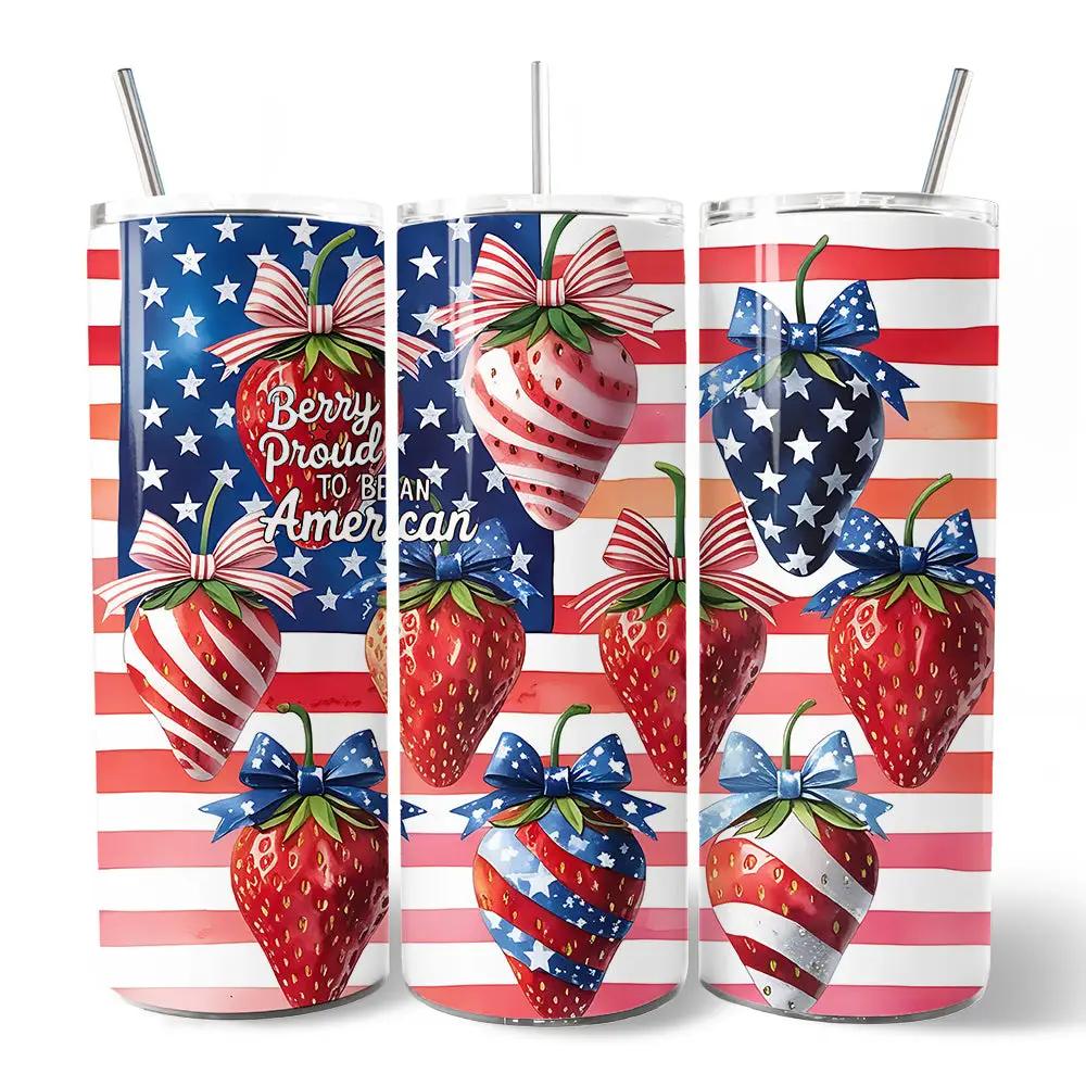 Berry Proud 20oz Personalized Tumbler set of 3 with lid by OrnamentallyYou strawberries on Tampa Home & Garden Store