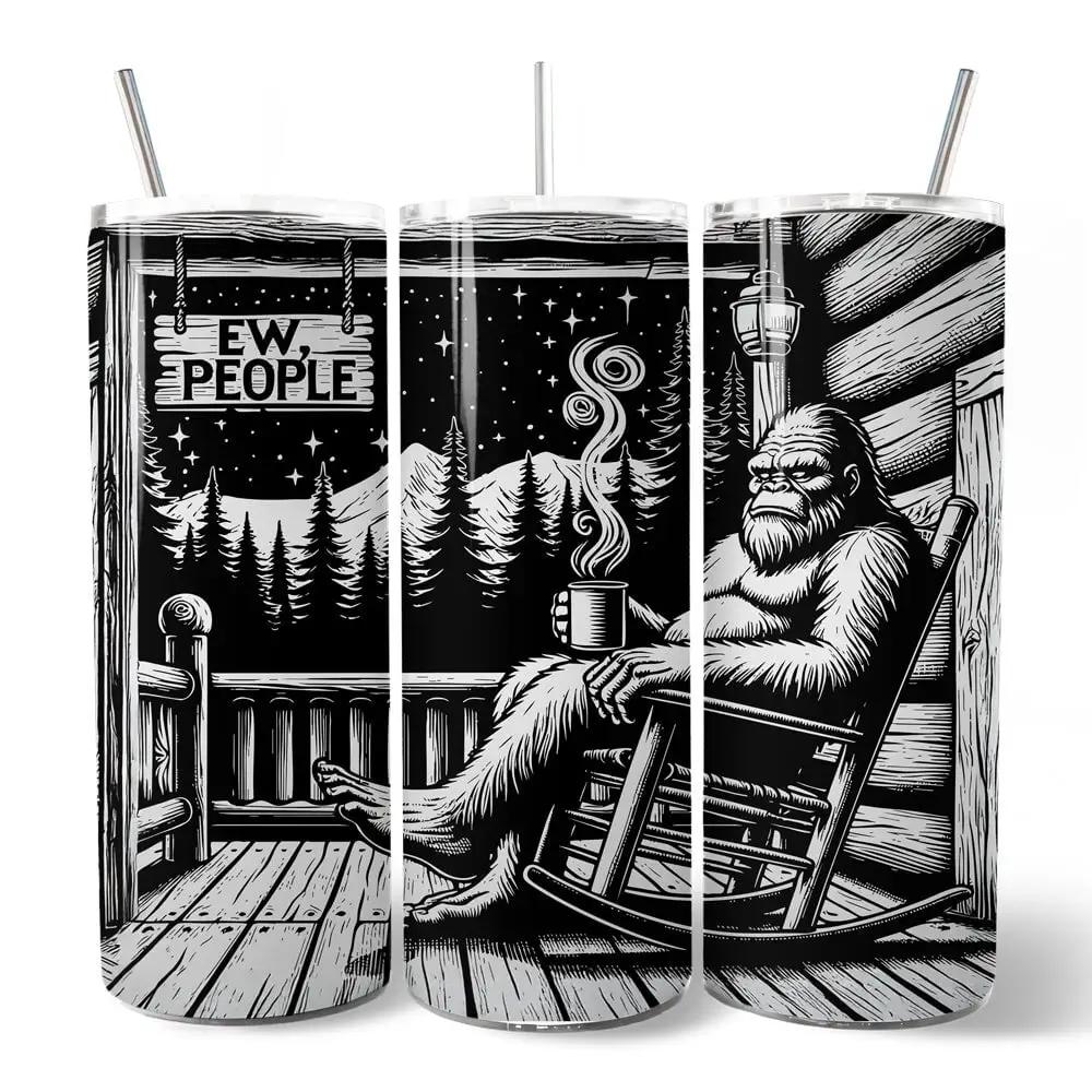 Bigfoot Cabin Life 20oz tumbler 3-piece set with lid and straw; rocker scene OrnamentallyYou on Tampa Home & Garden Store