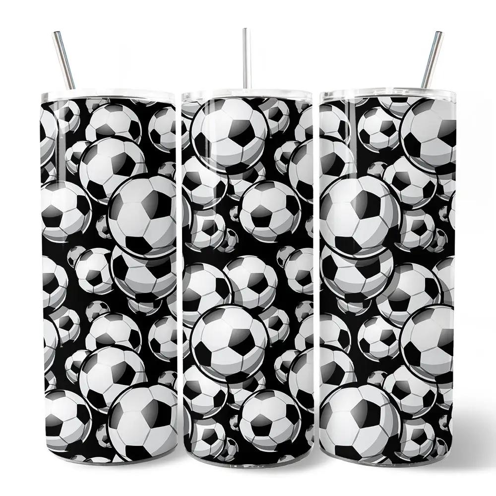 Tumbler 20oz, 3-pack, Black and White Soccer Ball pattern, by OrnamentallyYou on Tampa Home & Garden Store