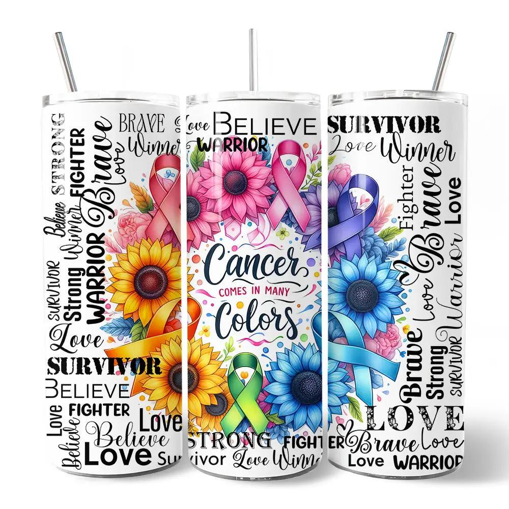 Cancer Colors Awareness 20oz Tumbler Straw set of 3 OrnamentallyYou with floral ribbons on Tampa Home & Garden Store