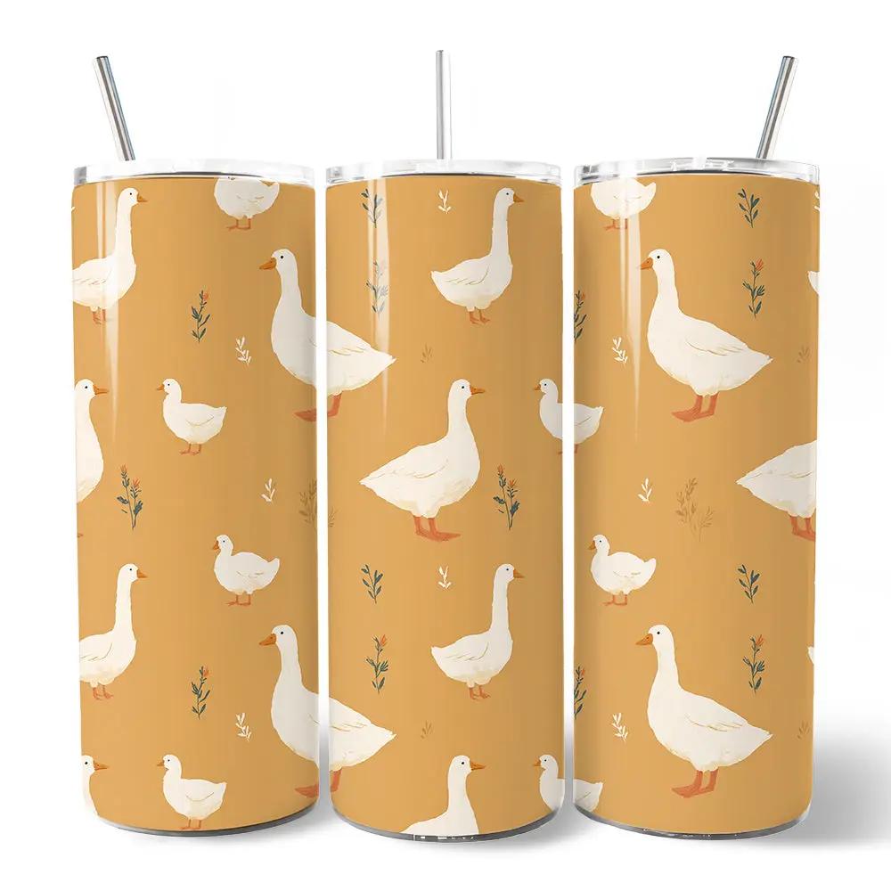 Goose Pattern 20 Oz Tumbler with Lid white geese OrnamentallyYou 3pc set with metal straw on Tampa Home & Garden Store