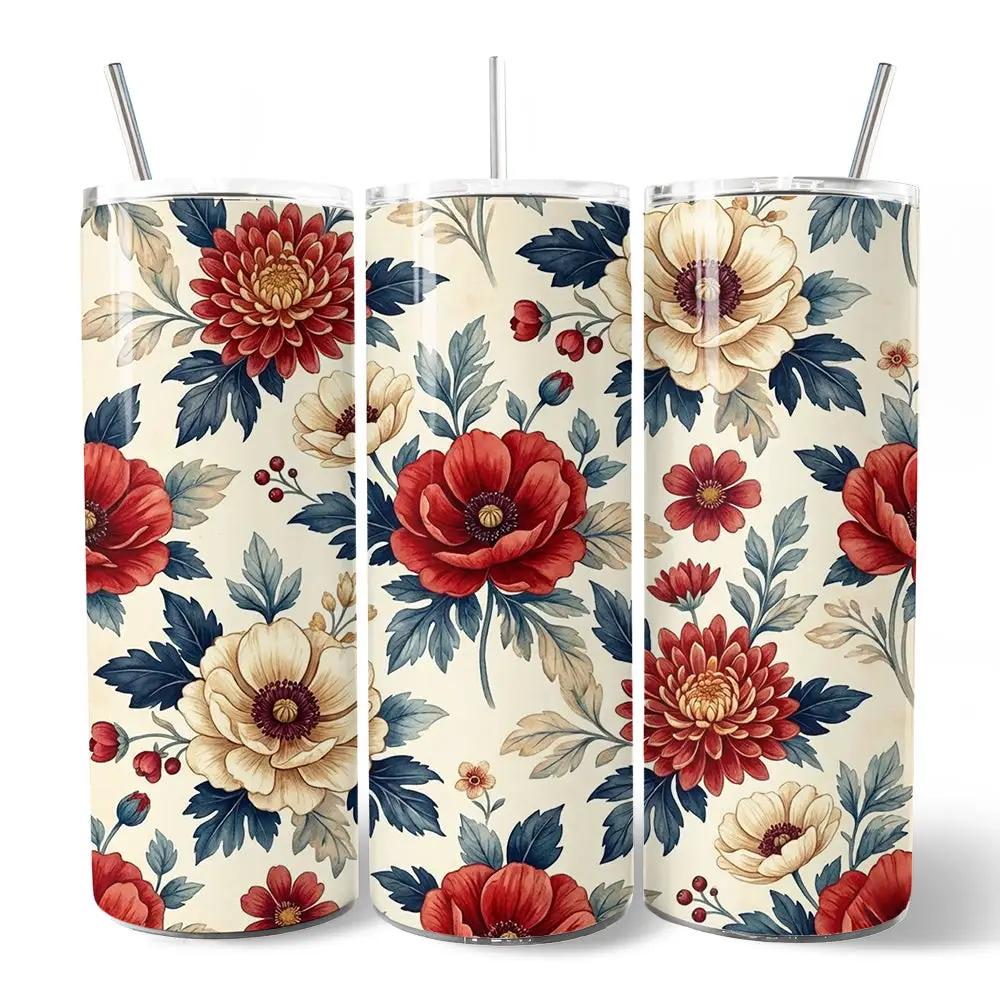 Elegant Floral 20oz tumbler with lid and straw pattern, 3-pack on Tampa Home & Garden Store