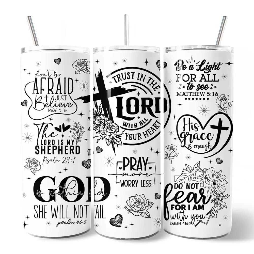 20oz Tumbler Floral Cross Bible Verse OrnamentallyYou white with black scripture 3pack on Tampa Home & Garden Store