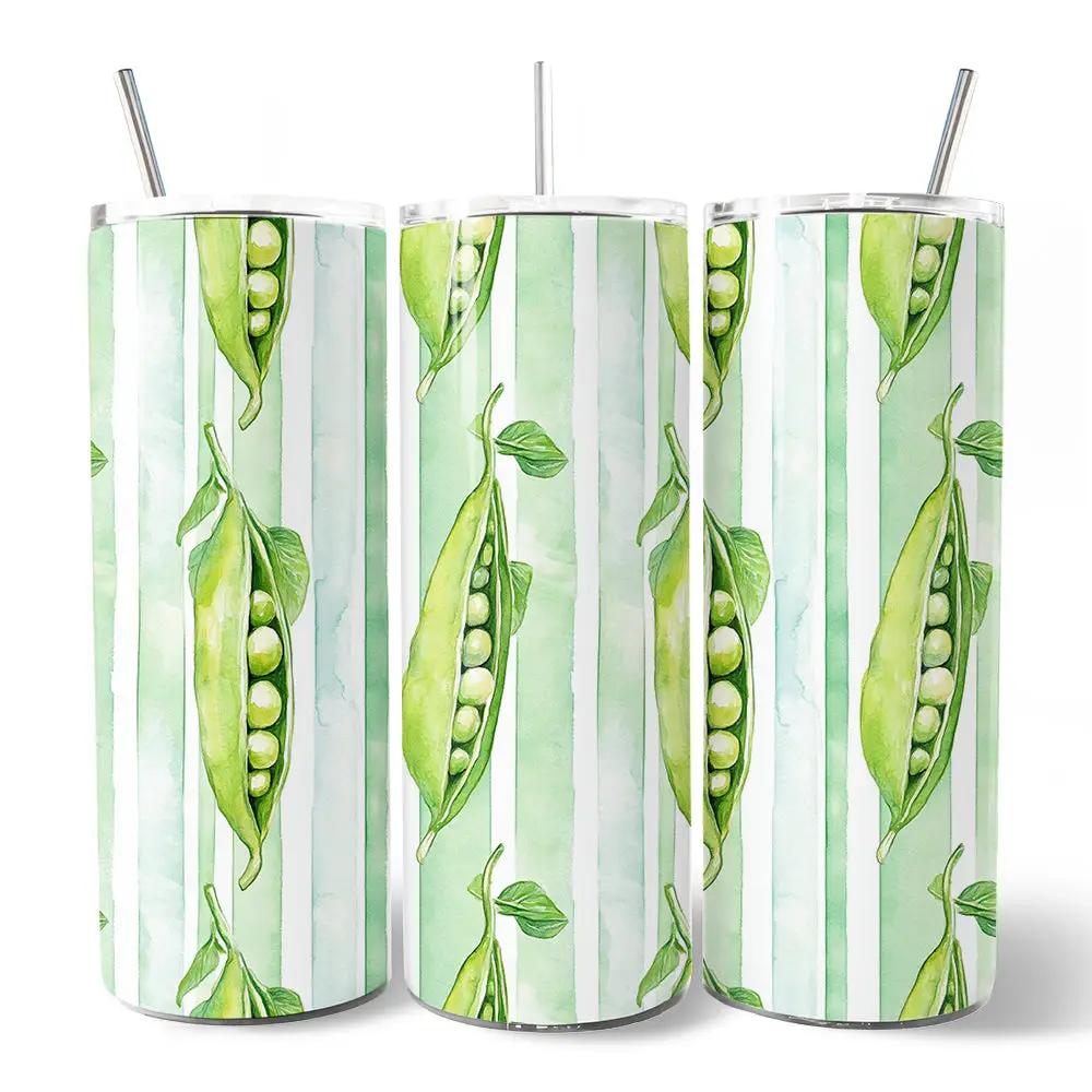20oz tumbler set of three with lid, green pea pod pattern by OrnamentallyYou on Tampa Home & Garden Store