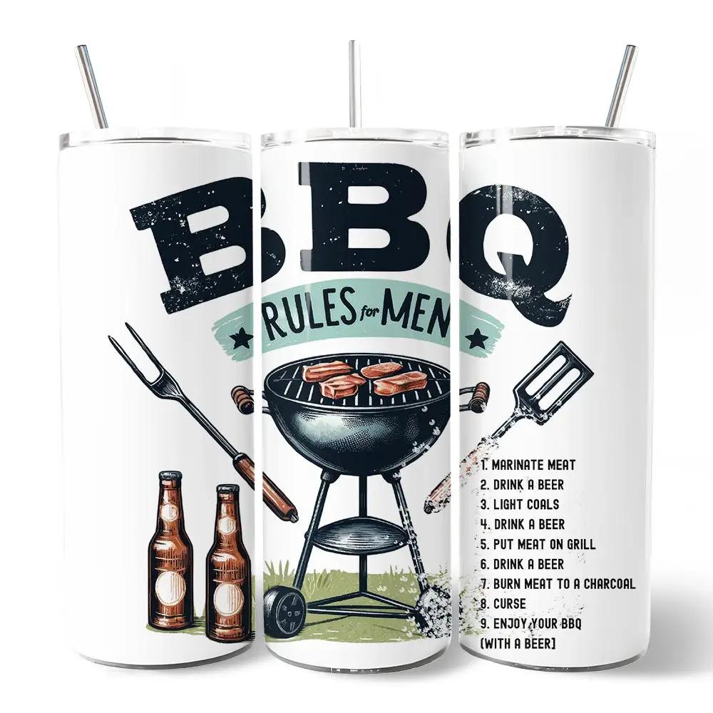 3-pack 20oz personalized tumblers featuring Funny BBQ Rules for Men grill artwork OrnamentallyYou on Tampa Home & Garden Store