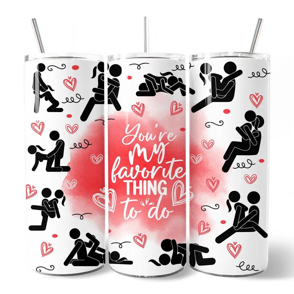 Funny Valentine Couples Tumbler 20oz set of 3 with white bodies and black stick-figure art on Tampa Home & Garden Store