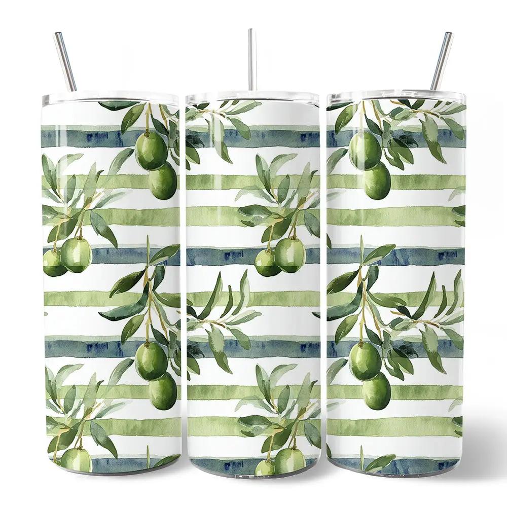 Tumbler set Olive Branch 20oz with lids and metal straws, 3-pack by OrnamentallyYou on Tampa Home & Garden Store
