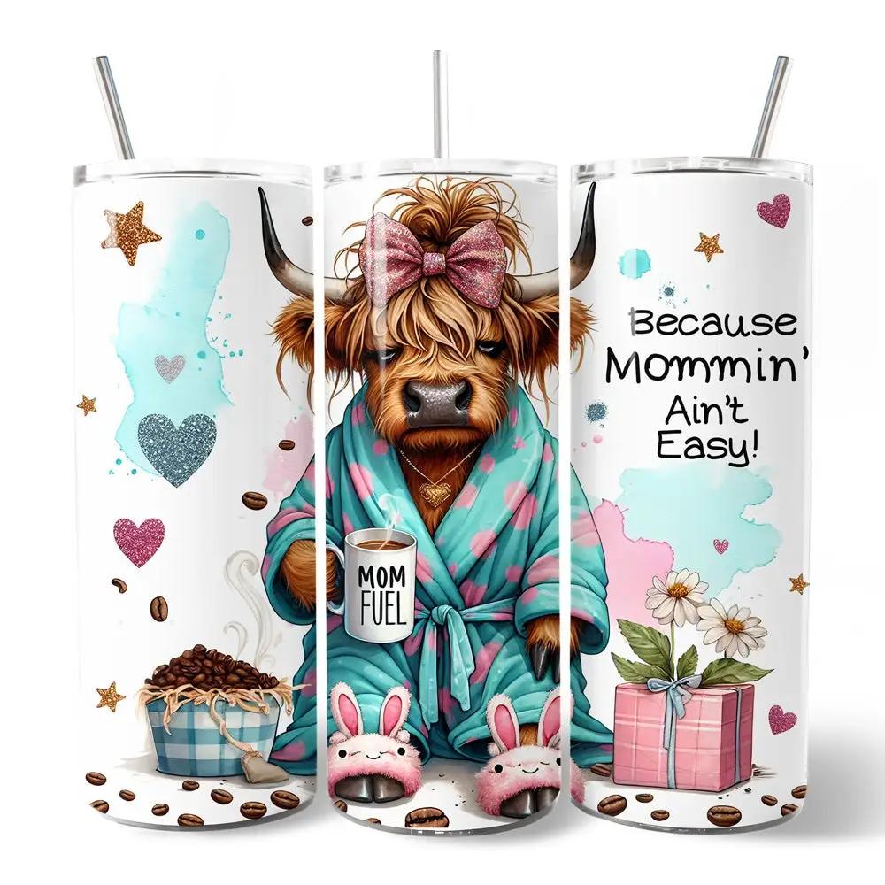 Highland Cow Mom Life 20oz Tumbler with Lid set of 3 tumblers, colorful wrap design on Tampa Home & Garden Store