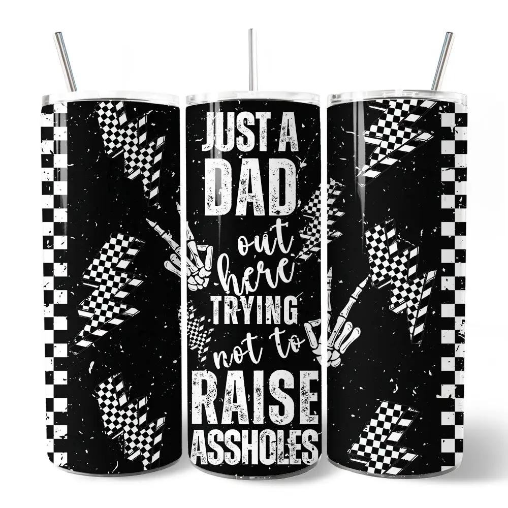 Dad Checkered Lightning 20oz Personalized Tumbler set of 3, black/white by OrnamentallyYou on Tampa Home & Garden Store
