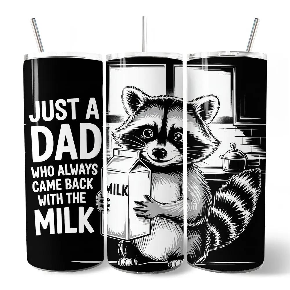 Dad 20oz tumbler set of 3 with lids; black-and-white raccoon milk carton artwork OrnamentallyYou on Tampa Home & Garden Store