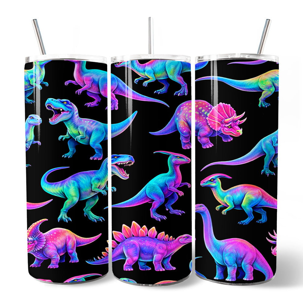 Neon Dinosaur 20 Oz Tumbler With Straw and Lid
