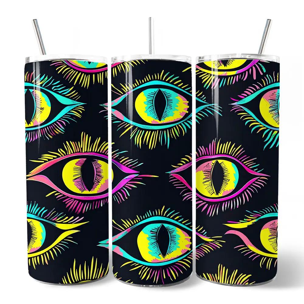 Neon Evil Eye 20oz tumbler with lid and straw set of 3 by OrnamentallyYou on Tampa Home & Garden Store