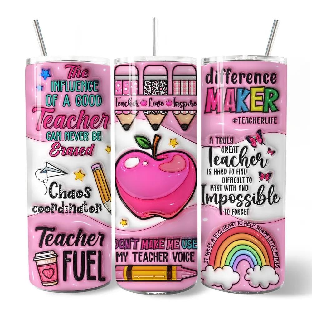 Pink Teacher Life 20oz tumbler set of 3 with lids and straws OrnamentallyYou teacher graphics on Tampa Home & Garden Store