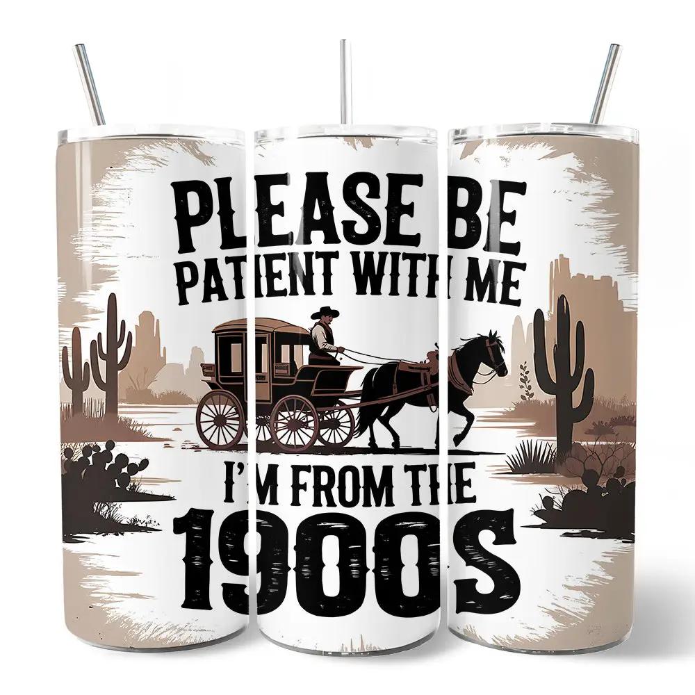 3x 20oz travel mugs with vintage western scene, horse carriage and cactus by OrnamentallyYou on Tampa Home & Garden Store