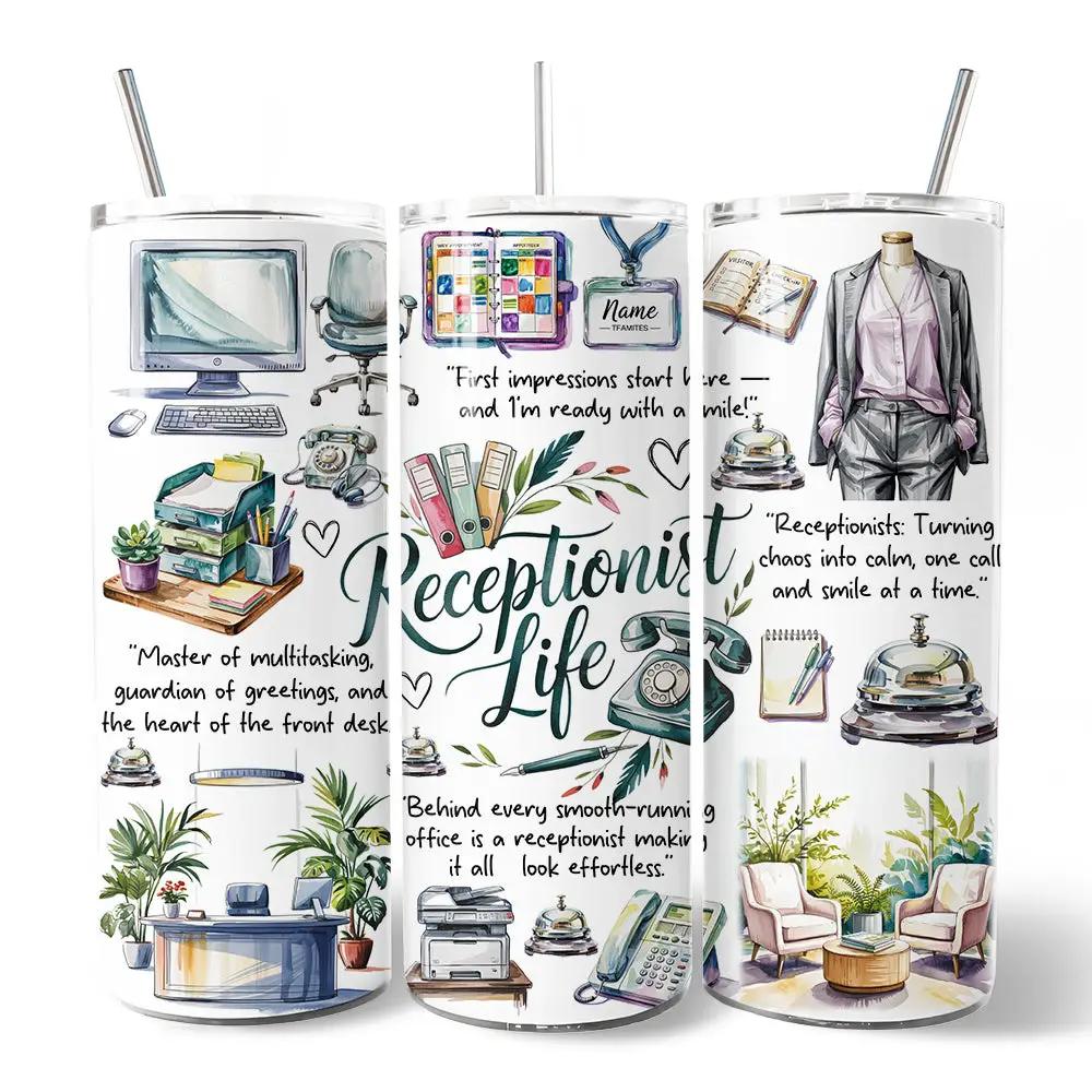 Receptionist Life 20oz tumbler set of 3 with lids and straws OrnamentallyYou on Tampa Home & Garden Store