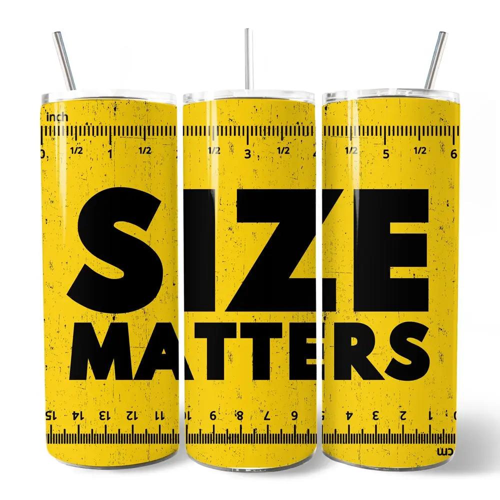 Tumbler Size Matters Man 20oz 3-pack yellow measuring-tape design with metal straws on Tampa Home & Garden Store
