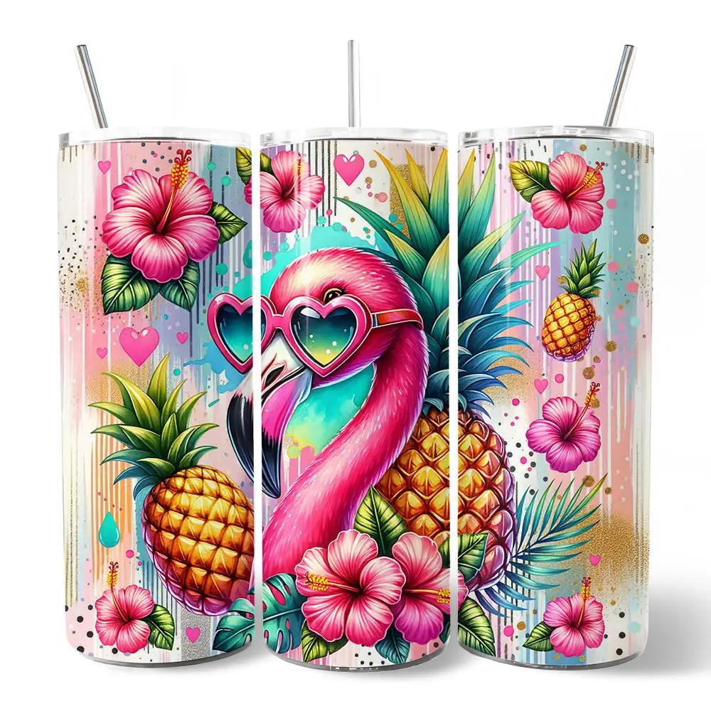 Tumbler 3-pack 20oz OrnamentallyYou tropical flamingo pineapple hibiscus design on Tampa Home & Garden Store