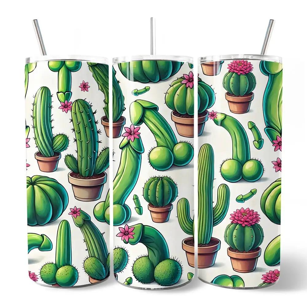 Tumbler set of 3 Valentine Humor 20oz cactus print with lid by OrnamentallyYou on Tampa Home & Garden Store