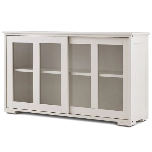White wood buffet sideboard with glass doors and display shelves on Tampa Home & Garden Store
