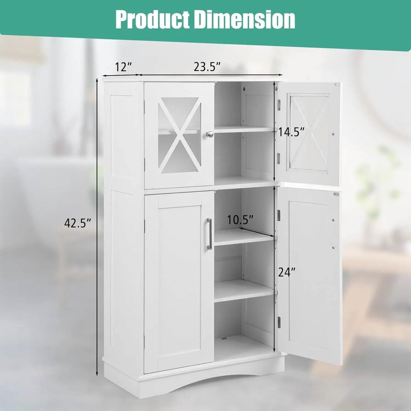 White Bathroom Towel Linen Cabinet with Glass Doors and Storage Shelves - Tampa Home & Garden Store