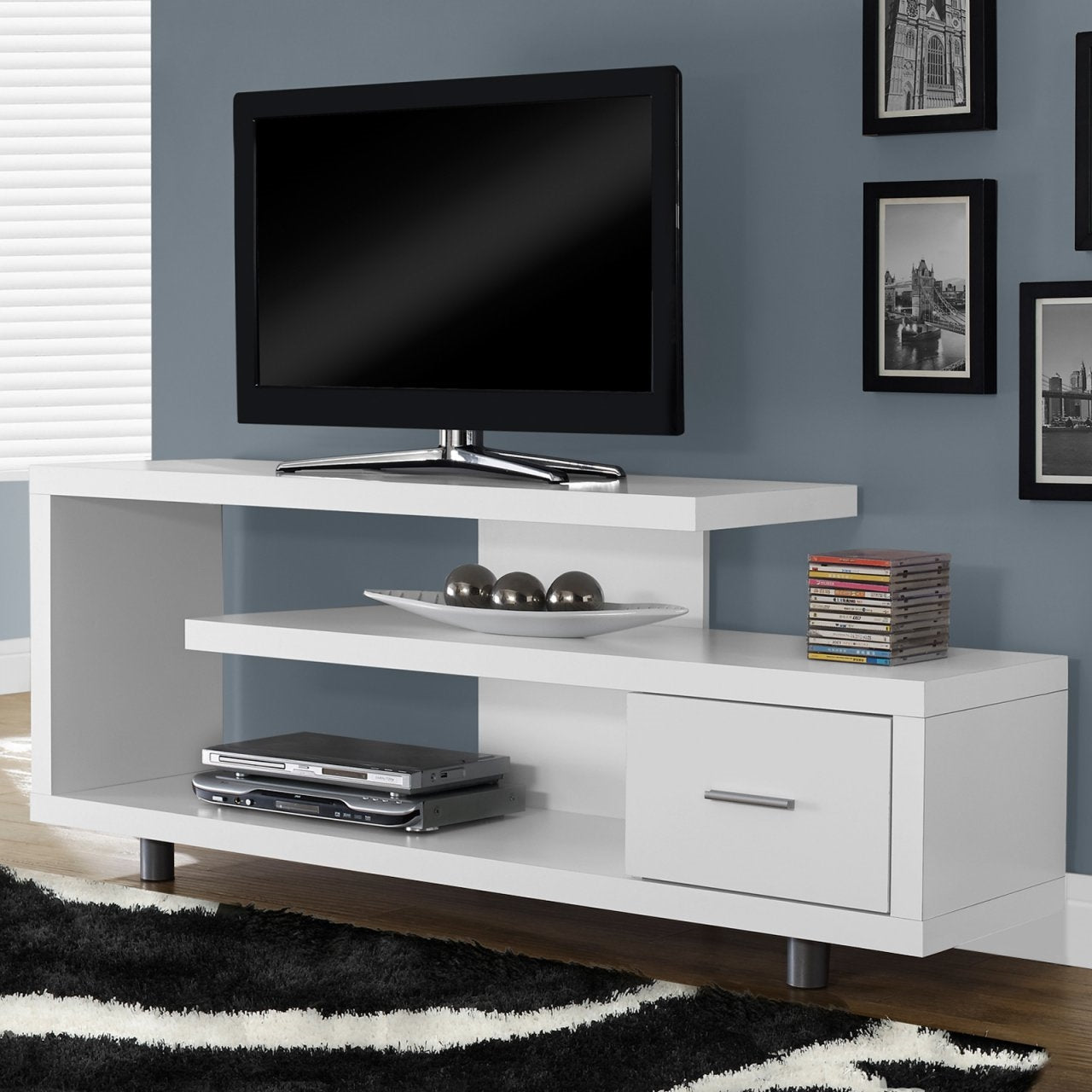 Mueble de TV moderno blanco - Se adapta a televisores de pantalla plana de hasta 60 pulgadas