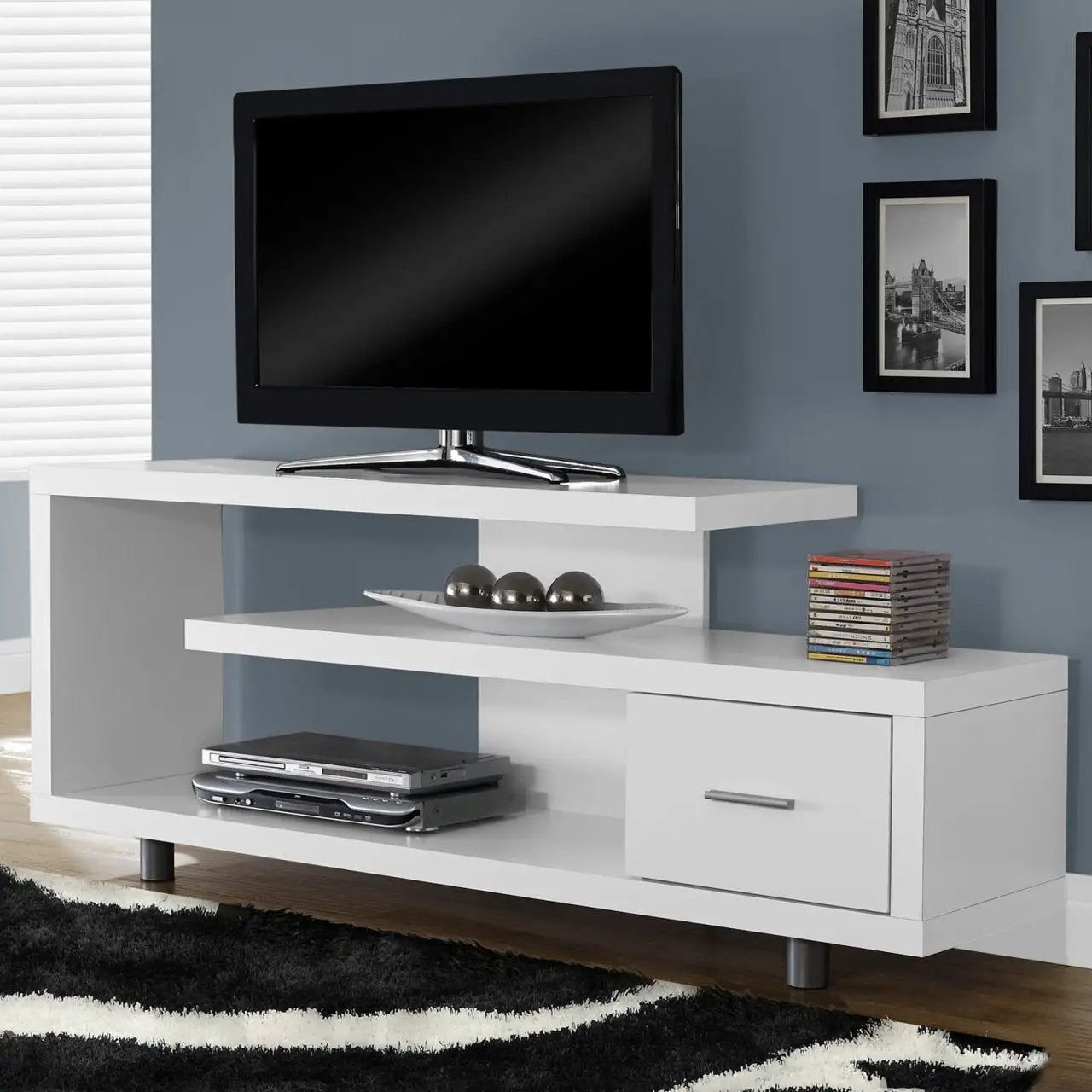 White Modern TV Stand - Fits up to 60-inch Flat Screen TV - Tampa Home & Garden Store