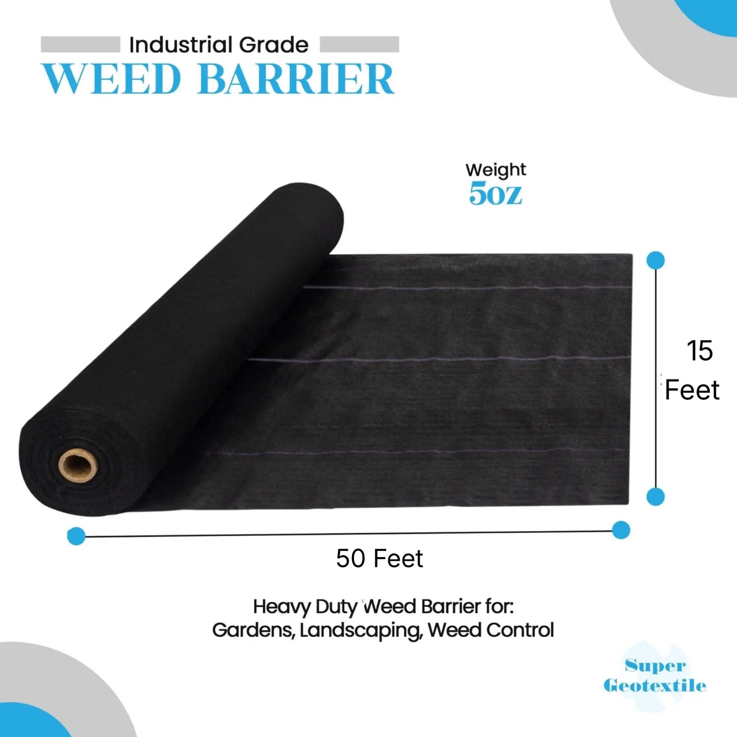 Pro Grade Weed Barrier 5oz heavy-duty landscape fabric roll, black, 50 ft, Super Geotextile on Tampa Home & Garden Store