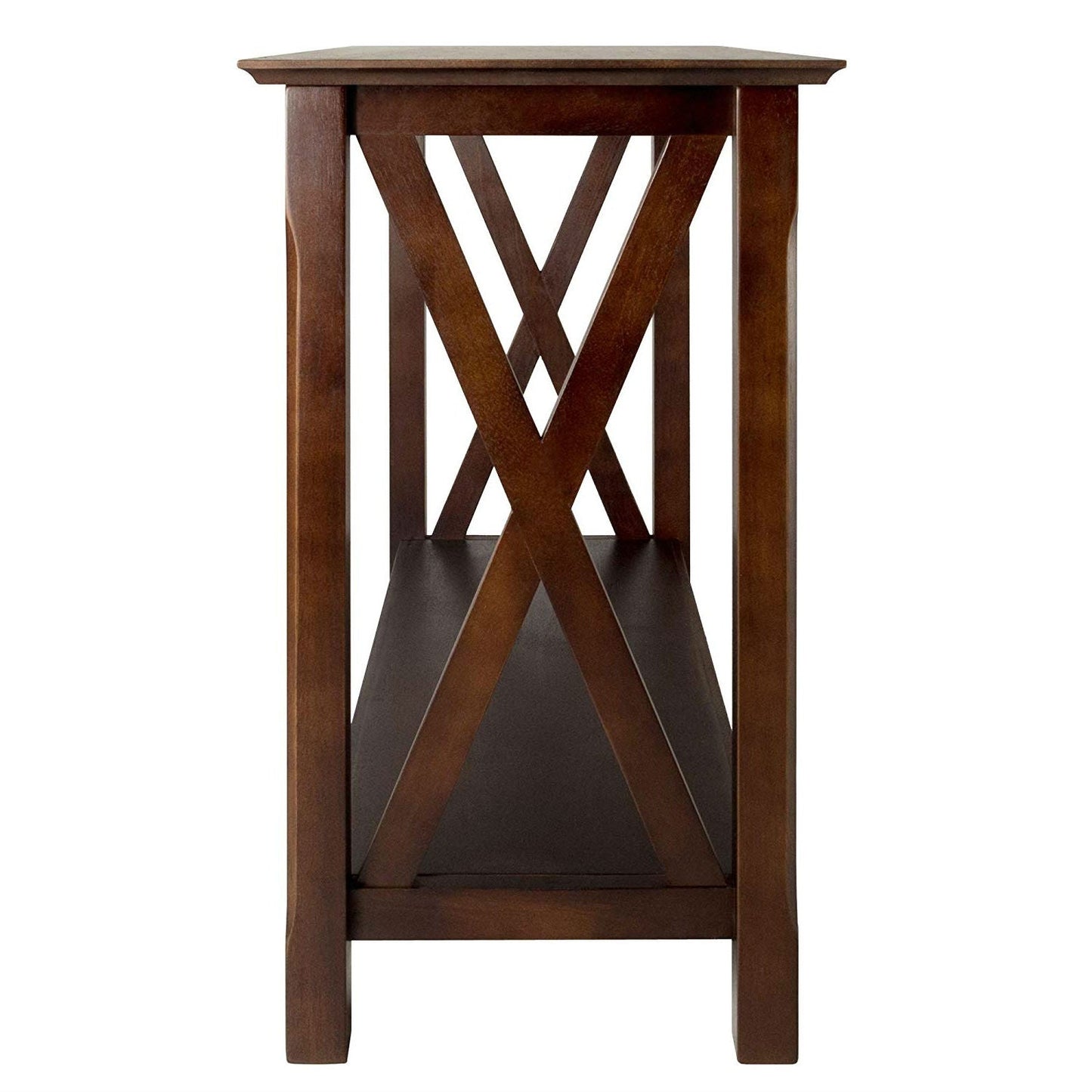 Mesa consola marrón capuchino de madera con estante inferior