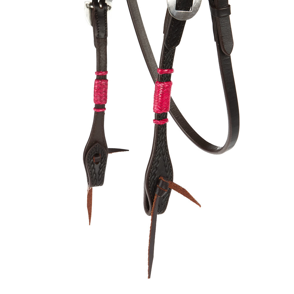 Mayatex WD-RRSBH-P hot pink rawhide rope tooled browband headstall on Tampa Home & Garden Store