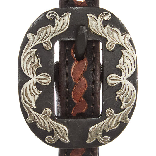 Single Ear Headstall Mayatex rope tooling silver scroll double buckle 5/8 dark metal on Tampa Home & Garden Store