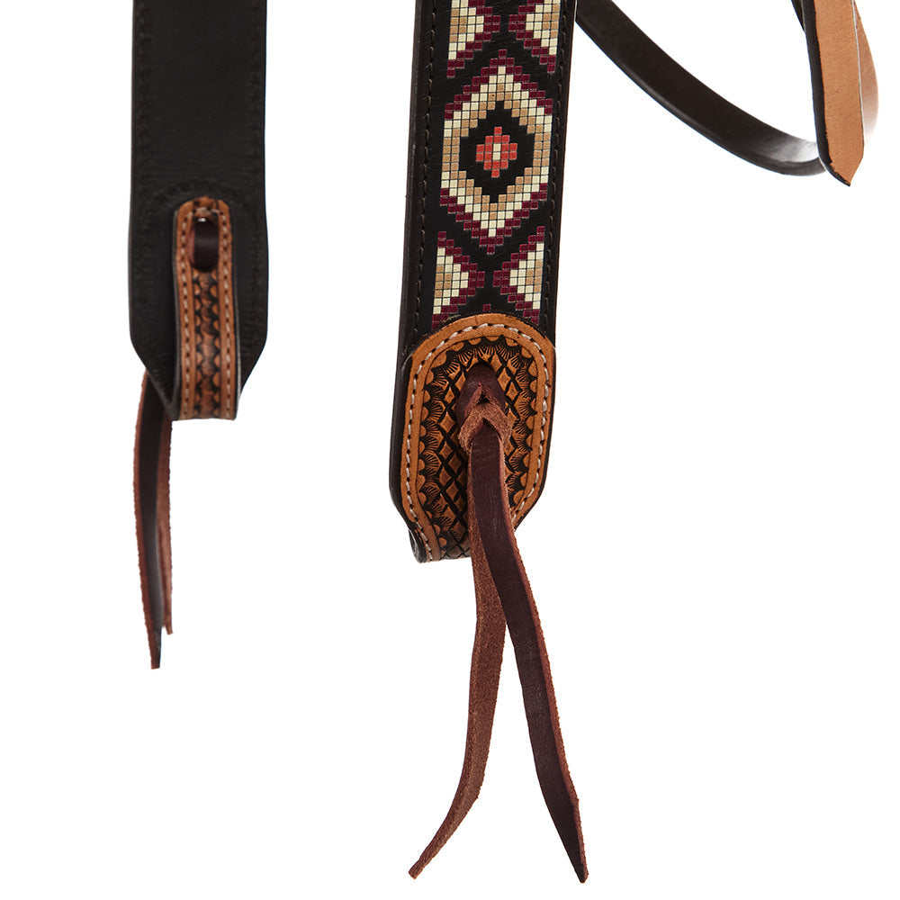 WD-SBH4 Mayatex burgundy cream embossed beadwork browband headstall with tan leather accents on Tampa Home & Garden Store