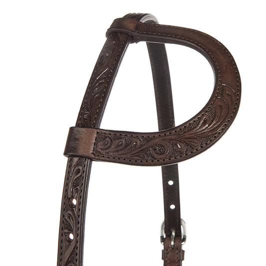 WD-SEH3 chocolate floral single ear headstall Mayatex leather tack with floral tooling on Tampa Home & Garden Store