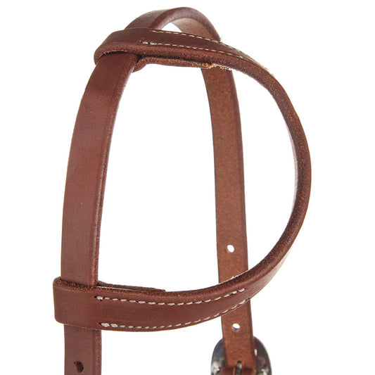 Headstall, brown leather heavy oiled 3/4 harness, double-buckle single-ear design on Tampa Home & Garden Store